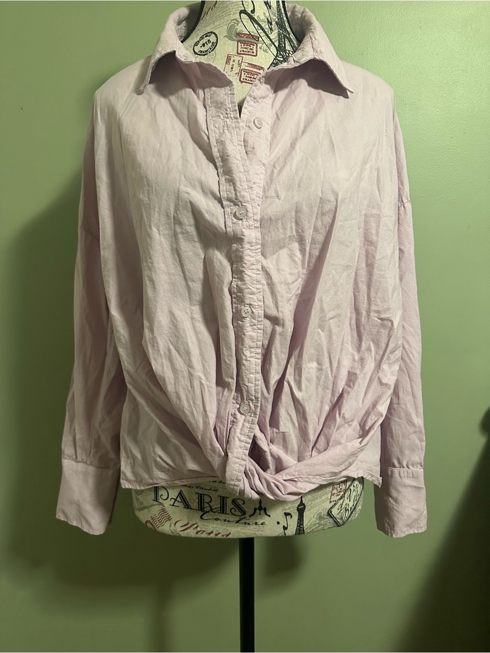 Light Lavender Button-Front Twist Hem Top